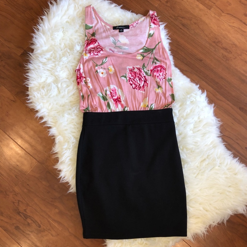 Floral tank dress with black skirt